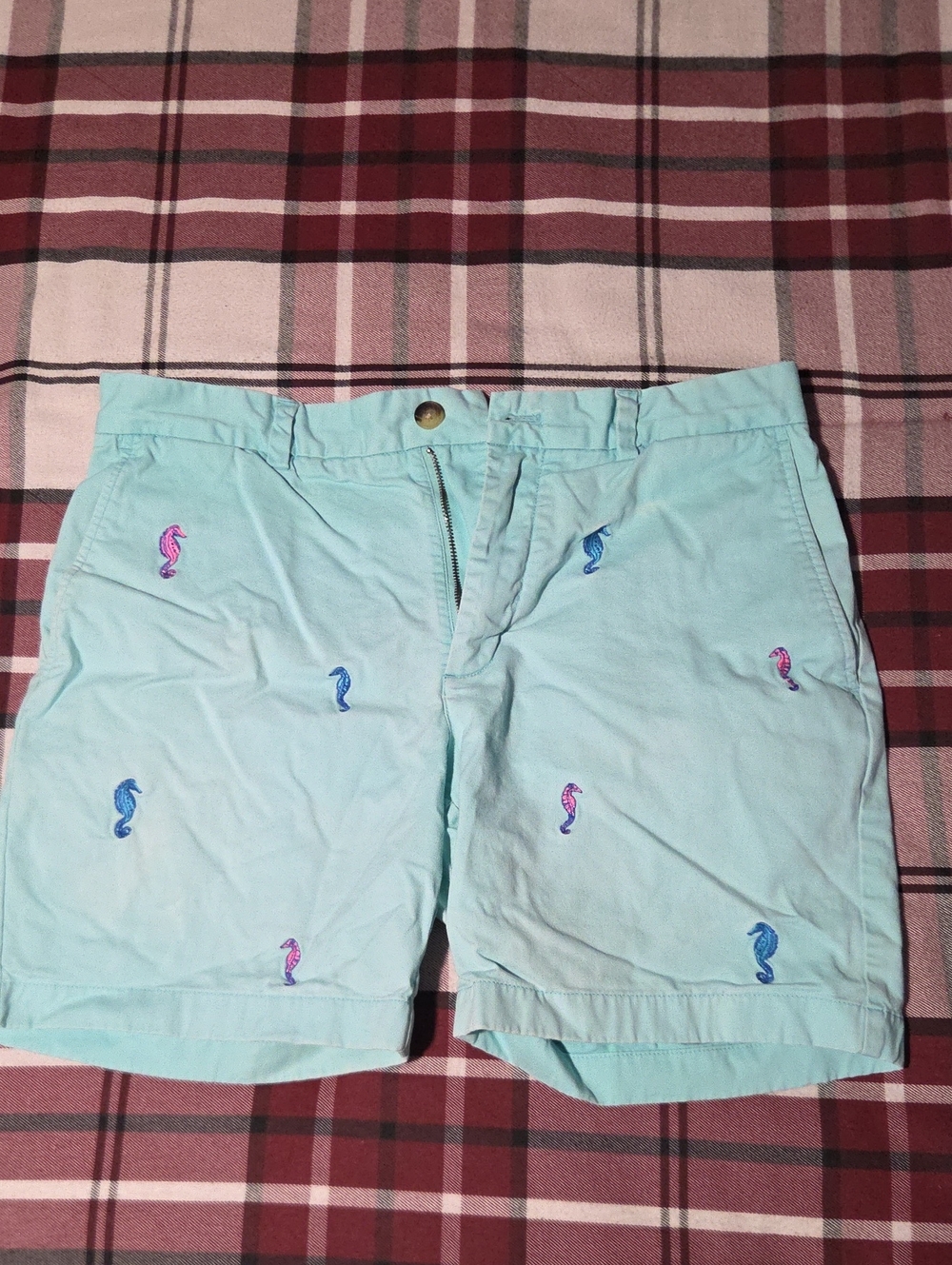 Vineyard Vines Light Aqua Seahorse Embroidered Shorts